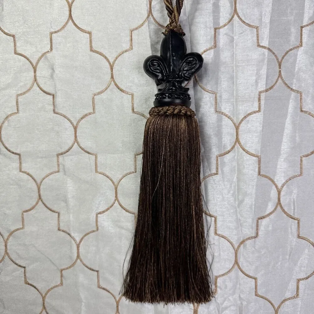 Curtain Tie Back Faux Wood Resin Center Rayon 9”Fringe